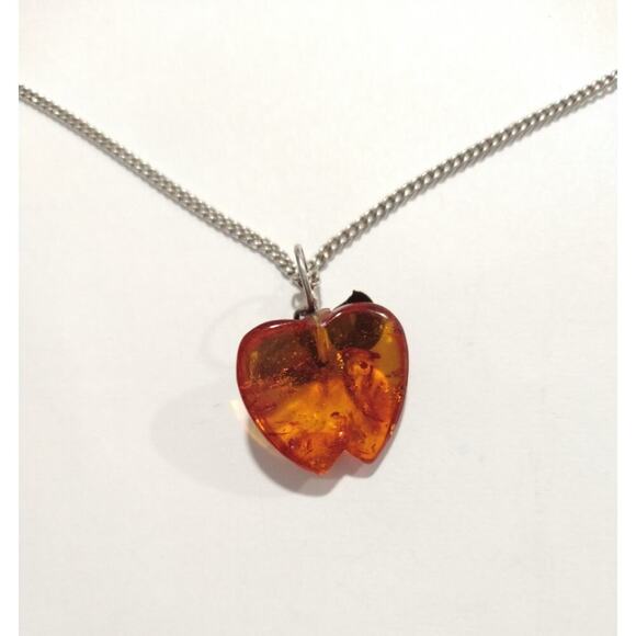 NATURAL BALTIC AMBER STERLING SILVER 950 Apple PENDANT CHAIN NECKLACE VINTAGE - Picture 12 of 15